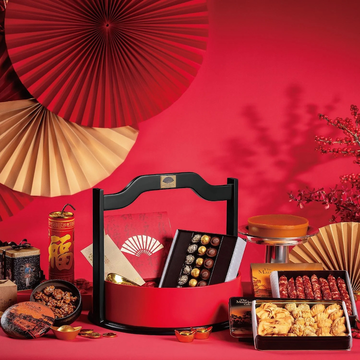 hong kong festive gift hampers holiday celebration baskets gourmet lunar chinese new year 2024 year of the dragon mandarin oriental cake shop chinese hamper