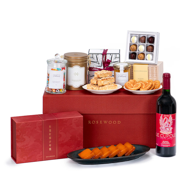 hong kong festive gift hampers holiday celebration baskets gourmet lunar chinese new year 2024 year of the dragon rosewood hong kong joy pudding jasmine tea